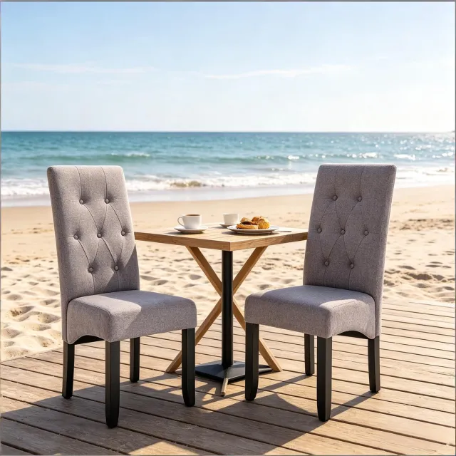WUVRIE Eetkamerstoelen set van 2 - Hoge rugleuning en gestoffeerde zitting - Lichtgrijs