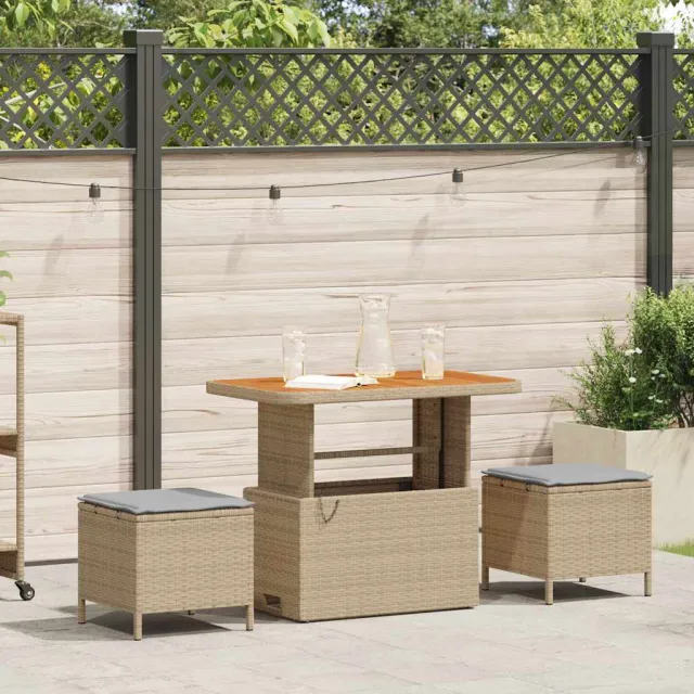 vidaXL Tuin eettafelset 3 st Beige poly rattan, foto 2