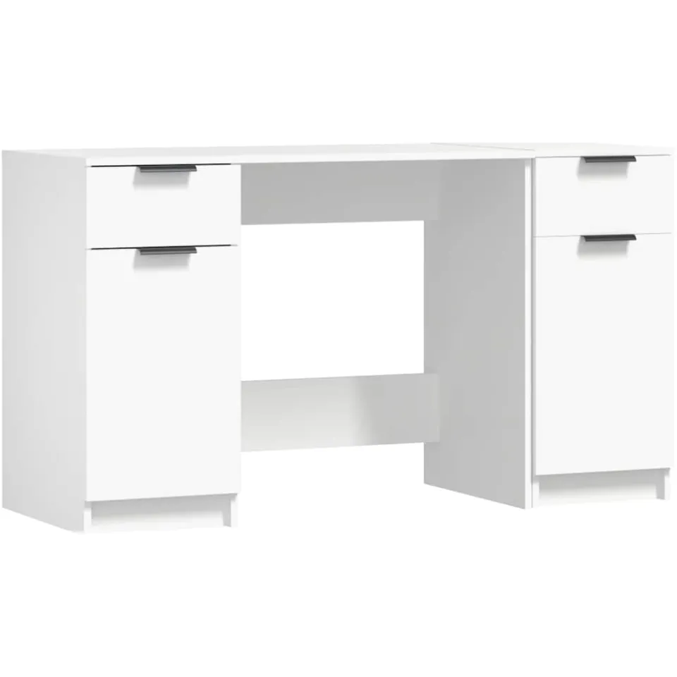 vidaXL Bureau met bijzetkast bewerkt hout wit