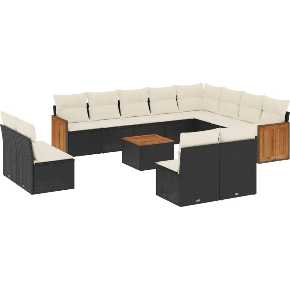 vidaXL 13-delige Loungeset met kussens poly rattan zwart, foto 3