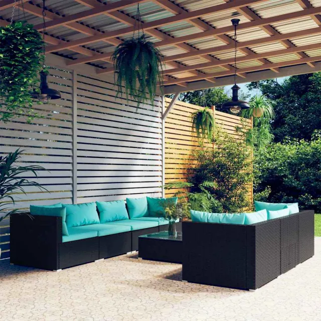 vidaXL 8-delige Loungeset met kussens poly rattan zwart, foto 2