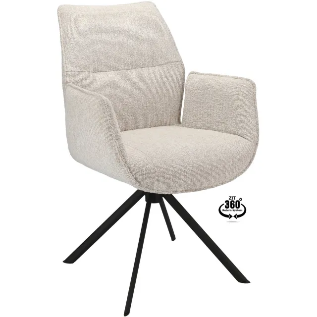 Icon Living Armstoel Lux - Stof Lodge Linen - Leg Black 360° Return-System Wit