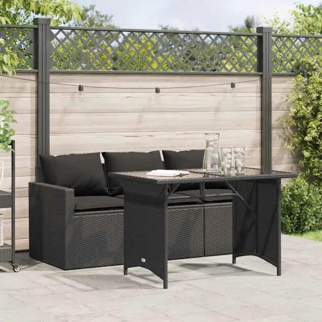 vidaXL 2-delige Tuinset met kussens poly rattan zwart, foto 2