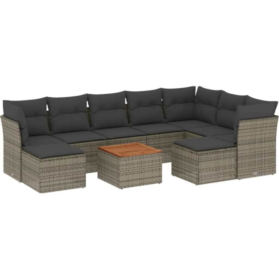 vidaXL 10-delige Loungeset met kussens poly rattan grijs, foto 3
