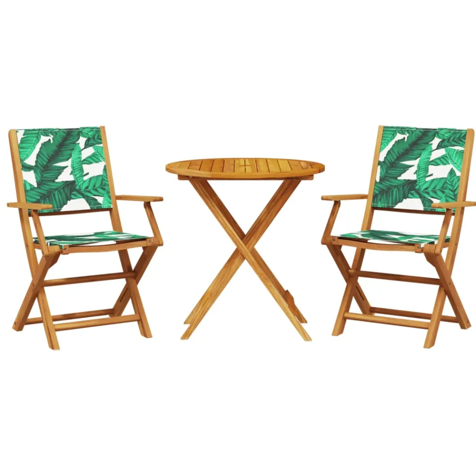 vidaXL 3-delige Bistroset bladpatroon stof en massief hout Groen