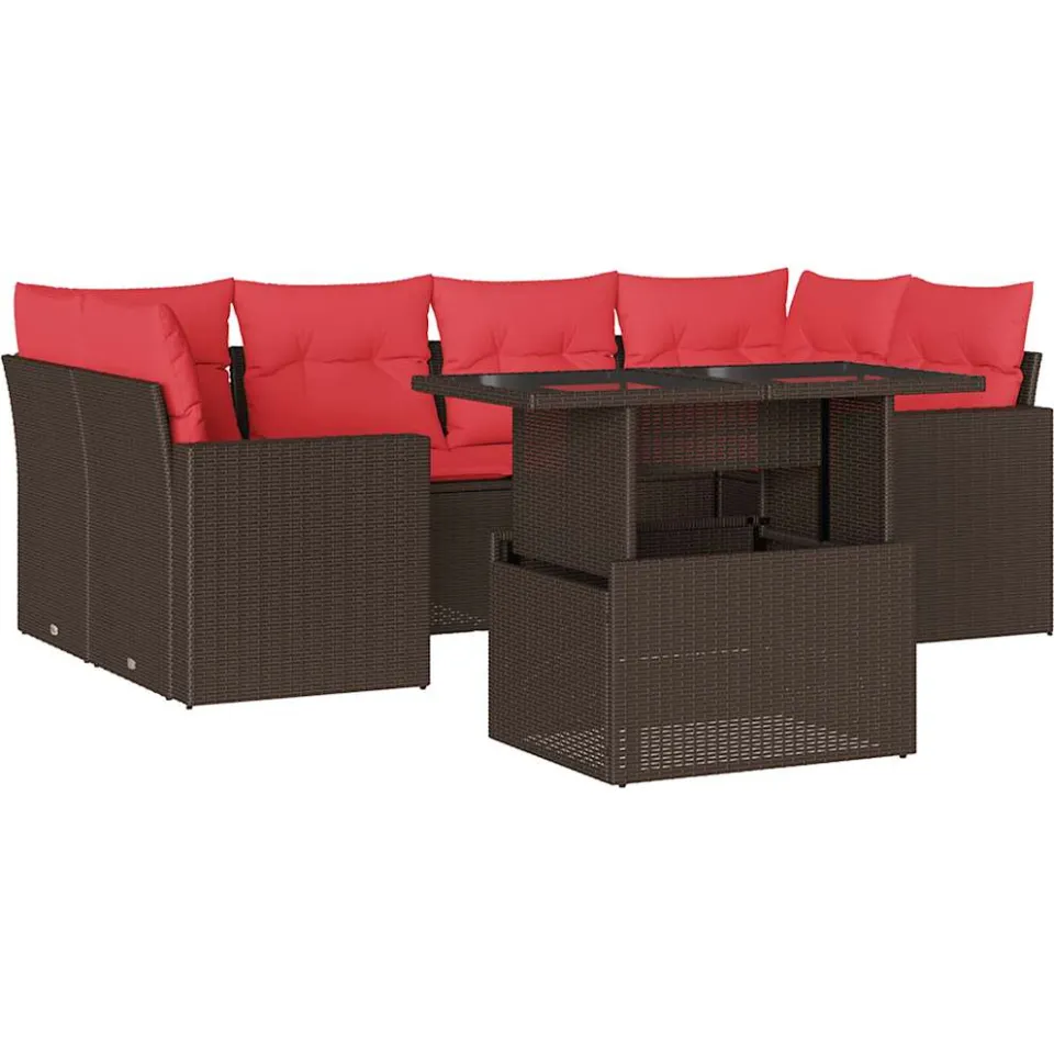 vidaXL 7-delige tuinbankset met kussens, bruin polyrotan, foto 3