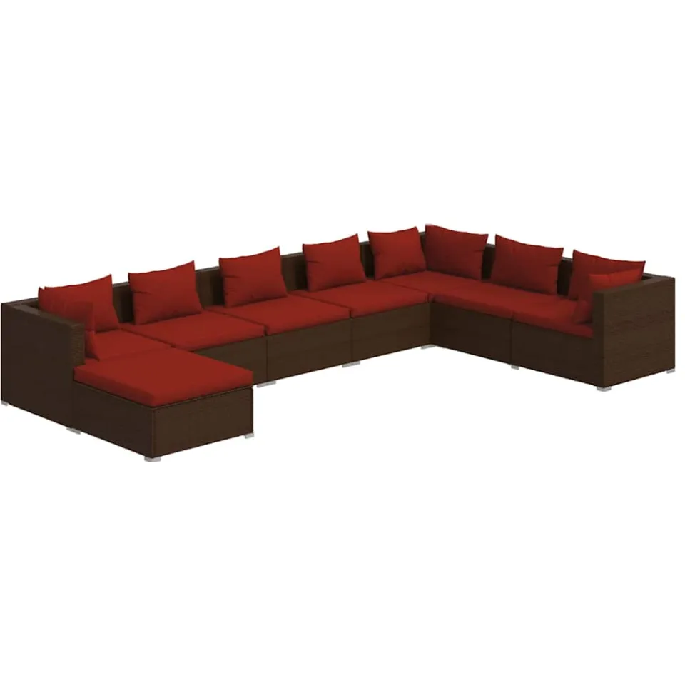 vidaXL 8-delige Loungeset met kussens poly rattan bruin, foto 3