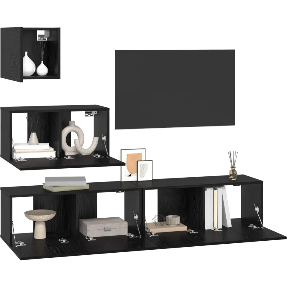 vidaXL Tv-meubelset 3 st Zwart Eiken Bewerkt hout, foto 3