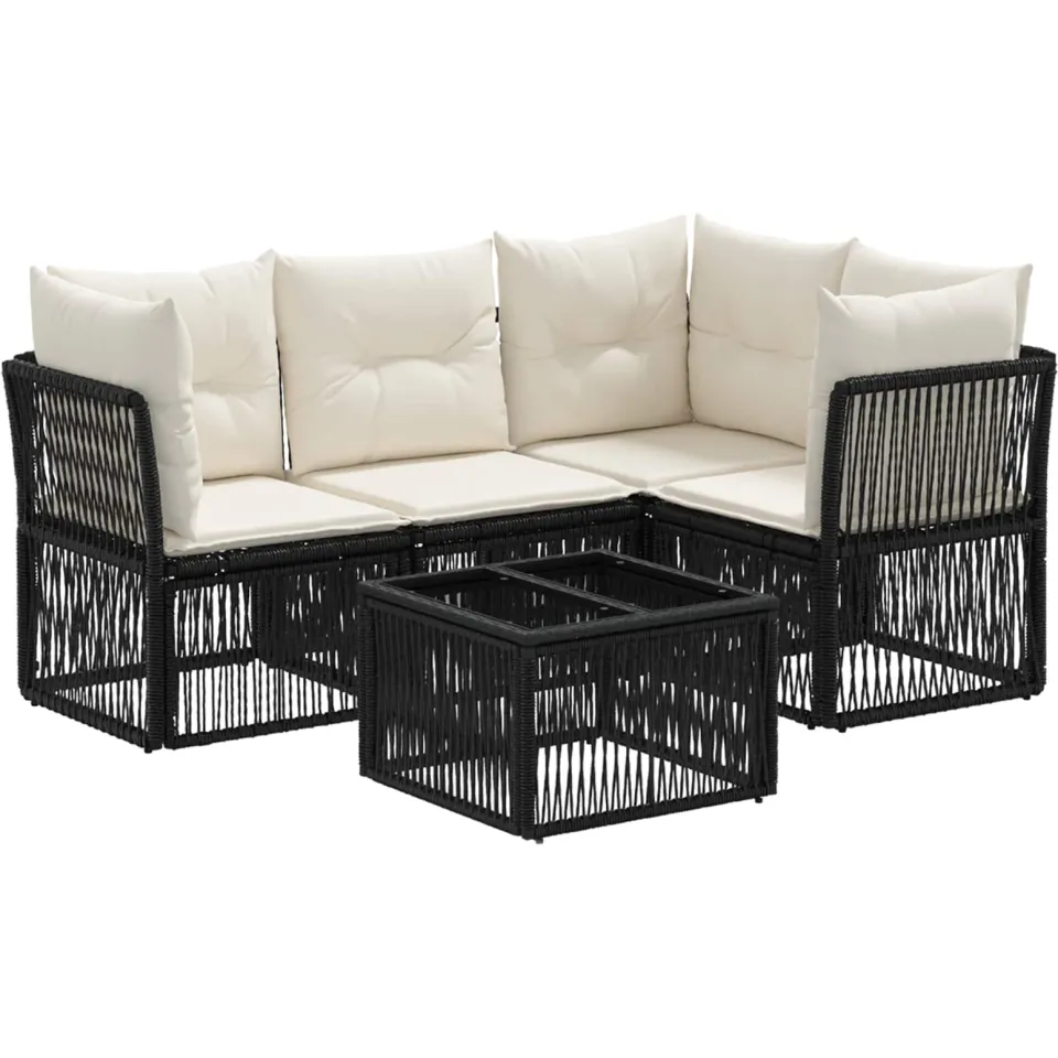 vidaXL Tuinbankenset 5 st Zwart poly rattan, foto 3