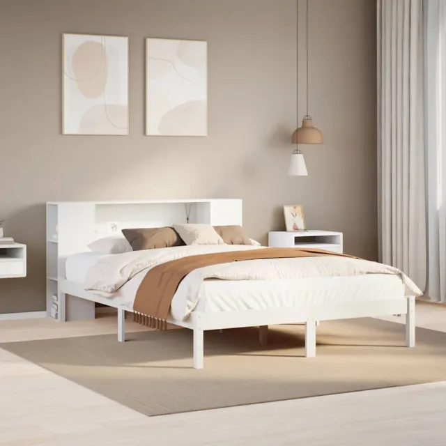 vidaXL Bed met boekenkast zonder matras grenenhout wit 140x200 cm