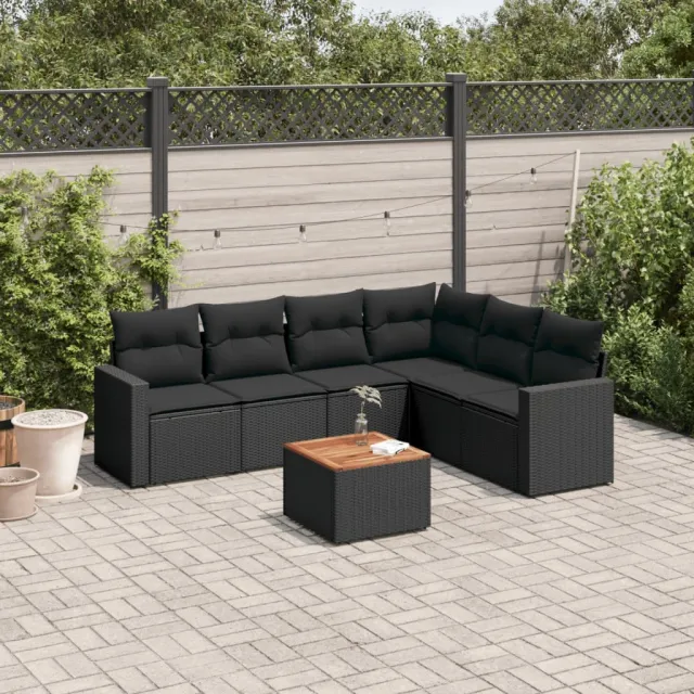 vidaXL 7-delige Loungeset met kussens poly rattan zwart, foto 2