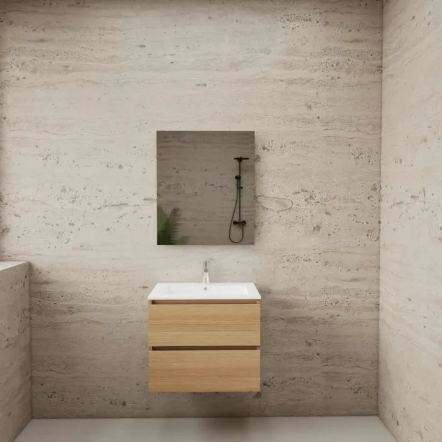 Boss & Wessing ACTIE BWS Badmeubel | Paris | Naturel Eiken 60 cm | Hoogglans Wit Wastafel | 1 Kraangat