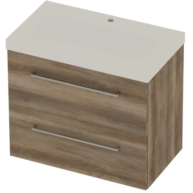 Basic-Line Moby 46 Badmeubelset Polystone 1 Kraangat Voor Grepen 80x46x66 cm Scotch Oak Mat Wit
