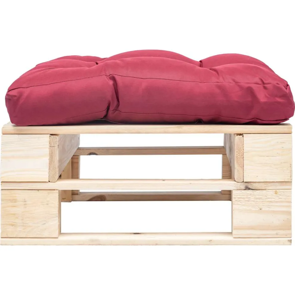 vidaXL Tuinpoef met rood kussen pallet hout naturel, foto 2