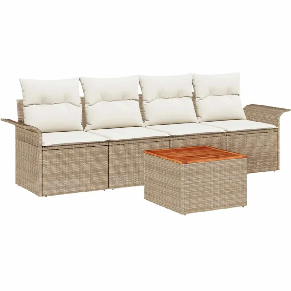 vidaXL Tuinbankenset 5 st Beige poly rattan