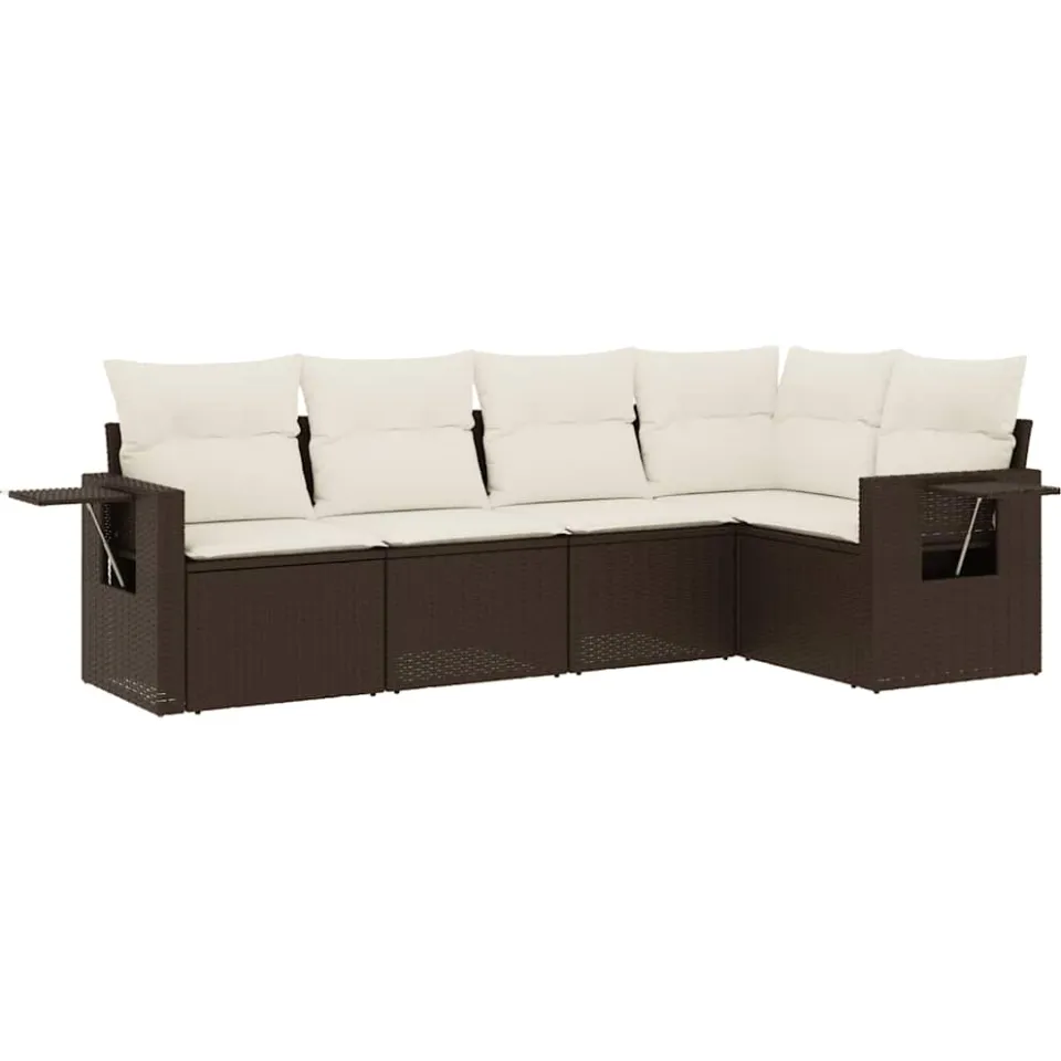 vidaXL 5-delige Loungeset met kussens poly rattan bruin
