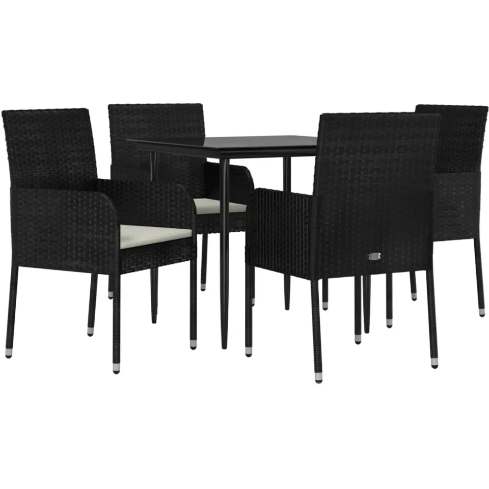 vidaXL 5-delige Tuinset met kussens poly rattan zwart