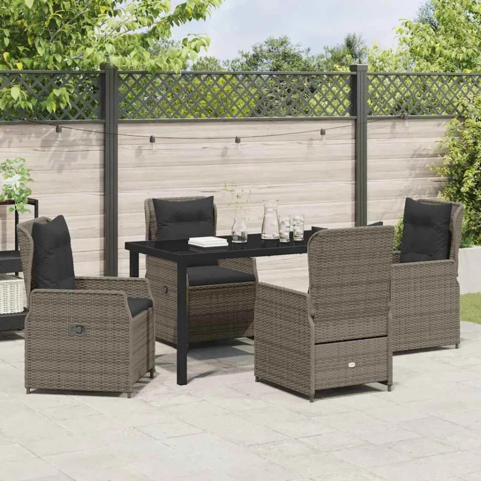 vidaXL Tuin eettafelset 5 st Grijs poly rattan, foto 3