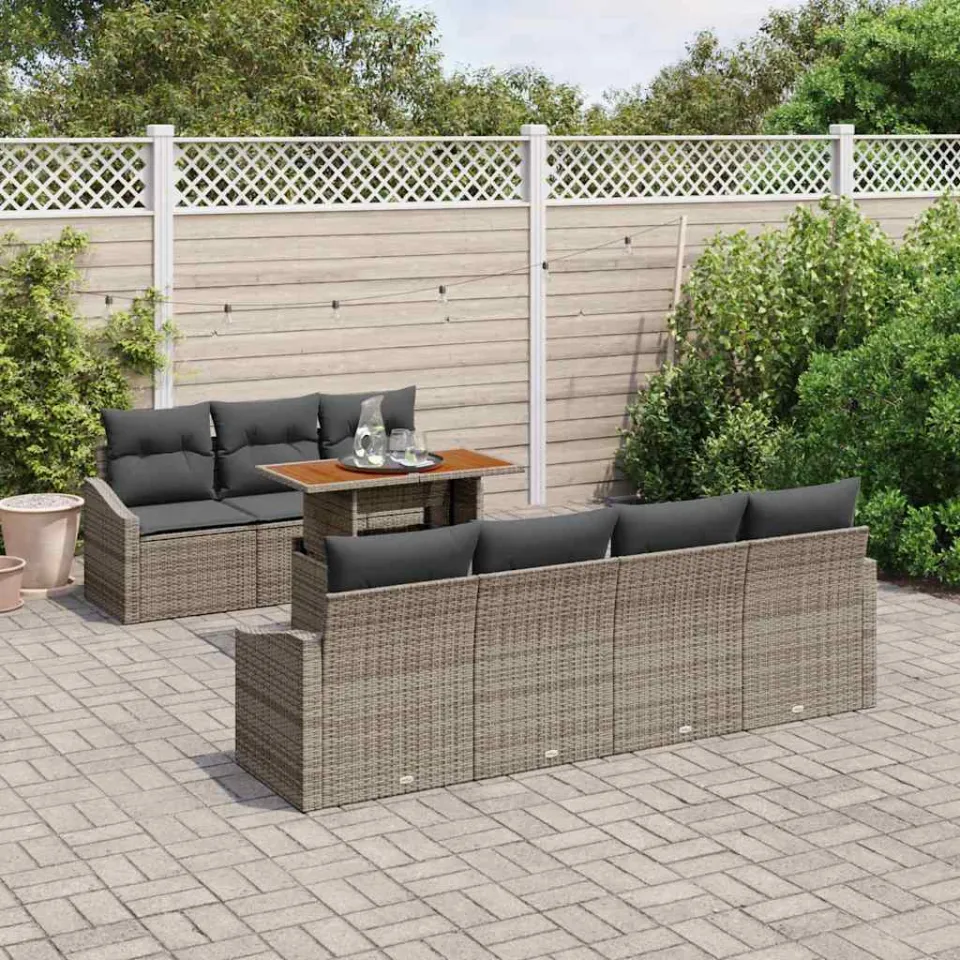 vidaXL Tuin Sofa Set 8 st Grijs Poly riet, foto 3
