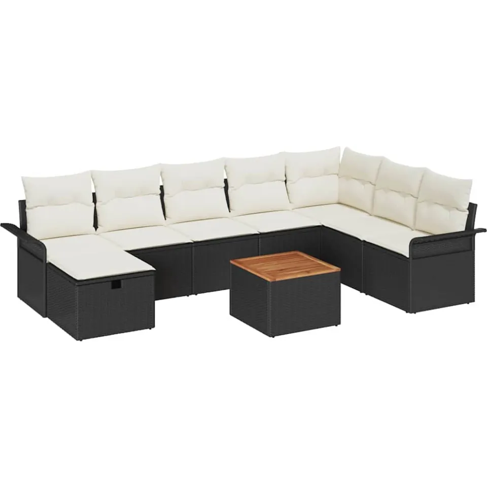 vidaXL Tuinbankenset 9 st Zwart poly rattan, foto 4