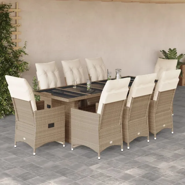 vidaXL 9-delige Bistroset met kussens poly rattan beige, foto 2