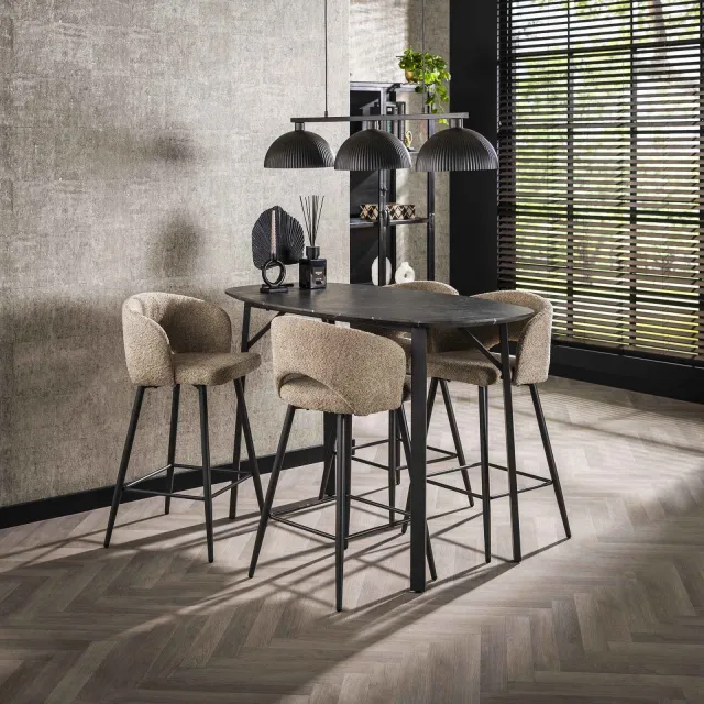 LifestyleFurn Deens Ovale Bartafel 'Debora' Keramiek look, 140 x 75cm 3D zwart bruin