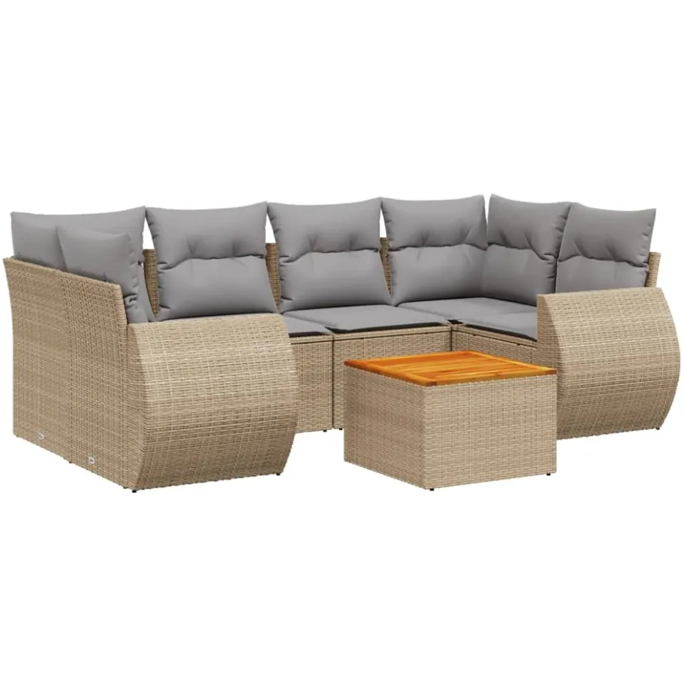 vidaXL 7-delige Loungeset met kussens poly rattan beige, foto 3
