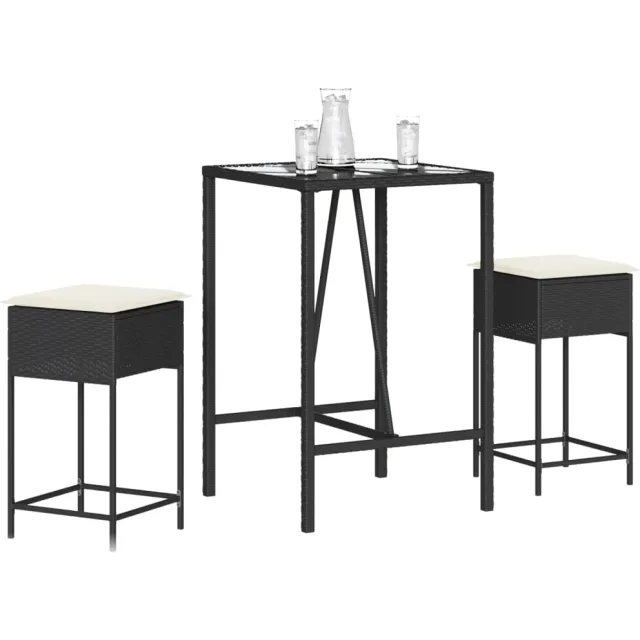 vidaXL 3-delige Tuinbarset met kussens poly rattan zwart