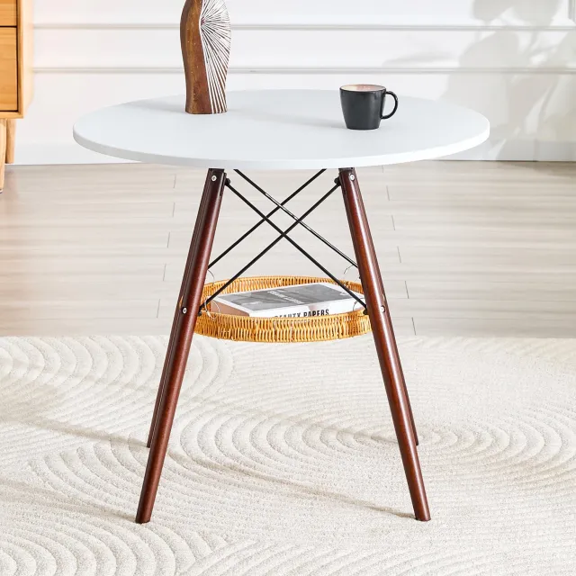 WUVRIE Ronde eettafel Ø 80 cm - Met hangende opbergmand - Wit/walnoot