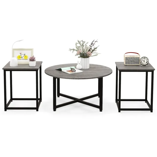 Costway Bijzettafelset, metaal, grijs, 80 x 42 cm (d x h), 40 x 40 x 50 cm (l x b x h)
