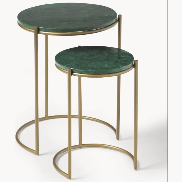 Westwing Collection Marmeren bijzettafels Ella, set van 2 Groen, Goudkleurig