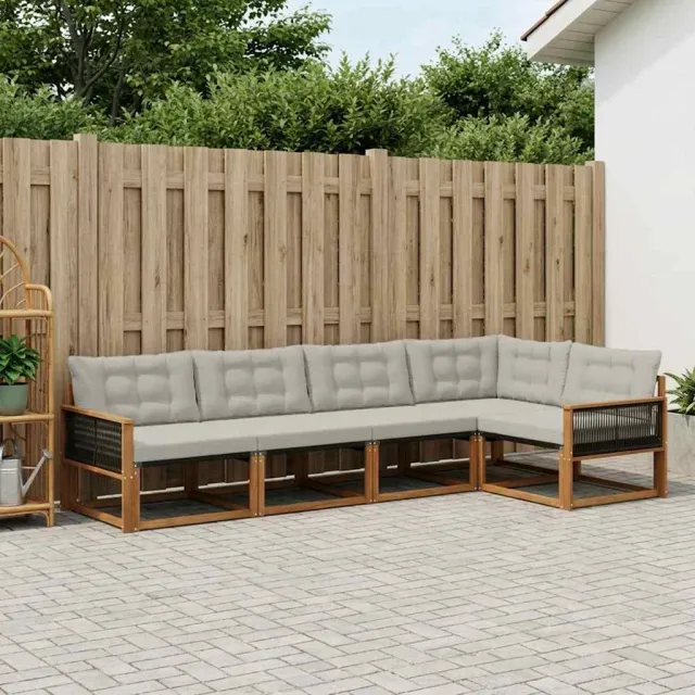 vidaXL Buiten bankenset 5 st 5-zits Naturel en lichtgrijs