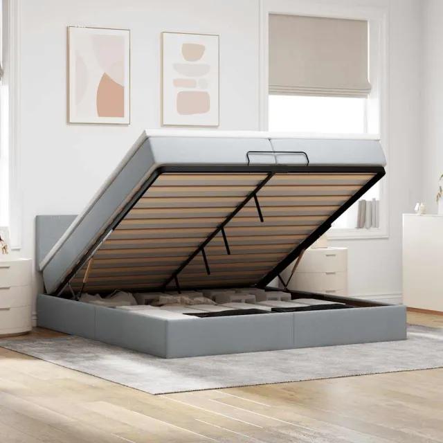 vidaXL Ottoman bed met matrassen en LED's 200x200cm stof lichtgrijs grijs