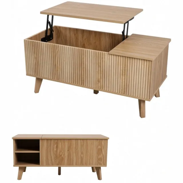 Mura Logistiek Mura Salontafel - Eettafel - Bijzettafel - Koffietafel - Coffee Table - Opklapbaar Liftblad - 2 Opbergruimtes - Houtkleur Bruin