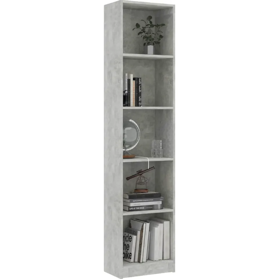 vidaXL Boekenkast met 5 schappen 40x24x175 cm bewerkt hout betongrijs