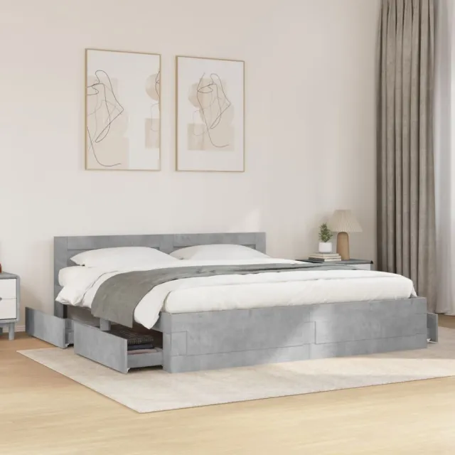 vidaXL Bedframe met hoofdeinde bewerkt hout betongrijs 200x200 cm grijs