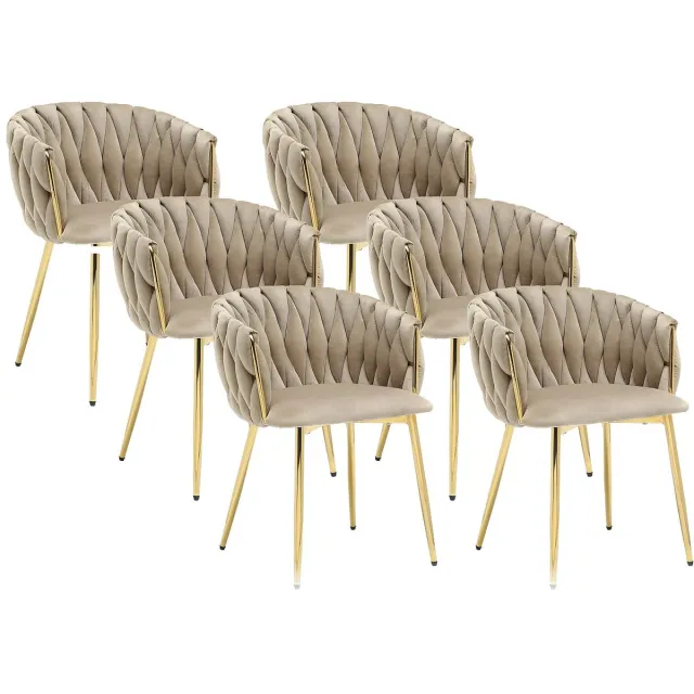 Vente-unique Set van 6 stoelen in fluweel en goudkleurig metaal - Beige - ELEGANO