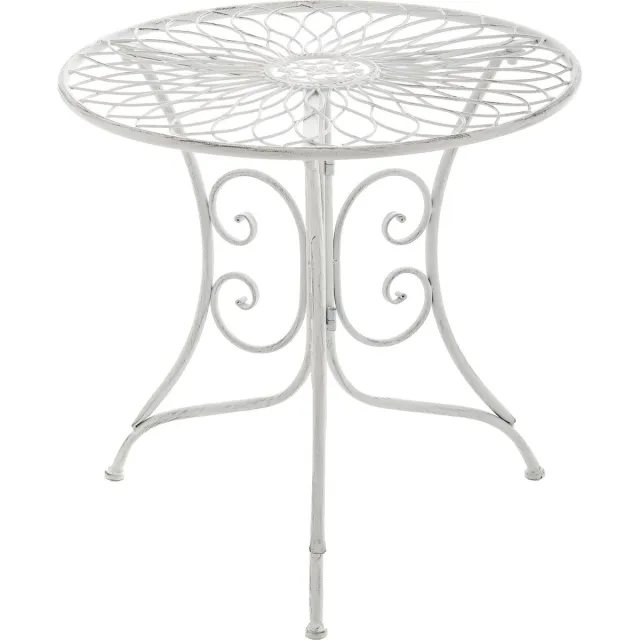 CLP Ariano Bijzettafel - buiten - Rond - balkontafel - Art Nouveau stijl - weerbestendig - tafeltje - Diameter 55 cm - metaal antiek/wit