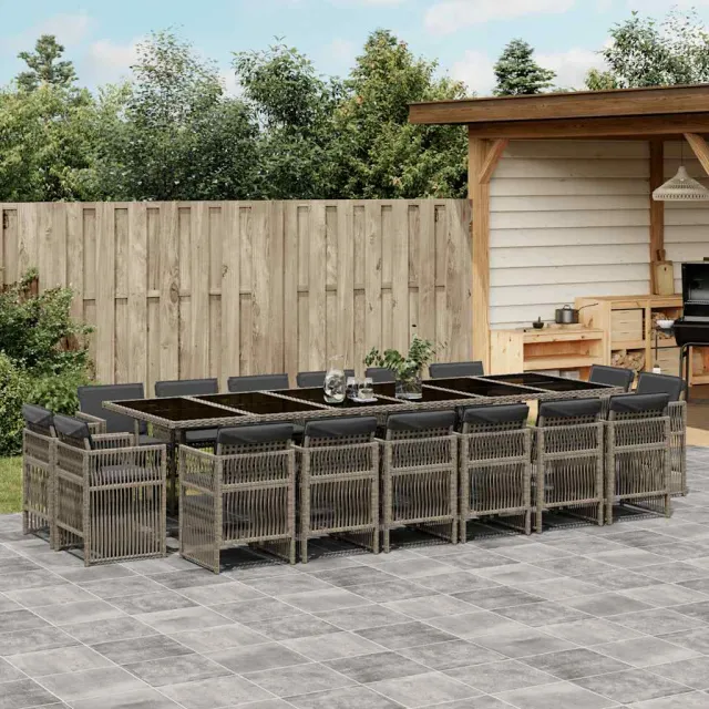 vidaXL 17-delige Tuinset met kussens poly rattan grijs
