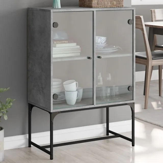 vidaXL Bijzetkast met glazen deuren 69x37x100 cm betongrijs grijs, foto 2