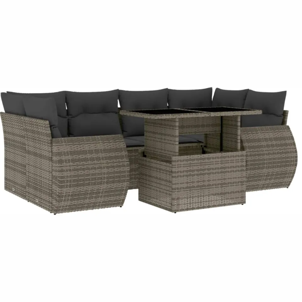 vidaXL 7-delige Loungeset met kussens poly rattan grijs, foto 3