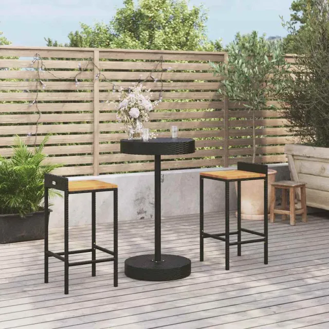 vidaXL 3-delige Tuinbarset poly rattan en massief acaciahout zwart, foto 2