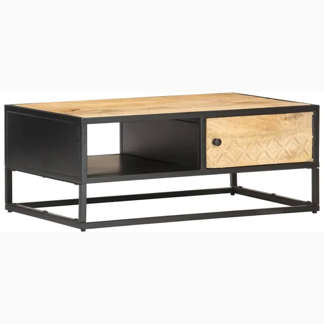 vidaXL Salontafel met bewerkte deur 90x55x36 cm ruw mangohout Bruin