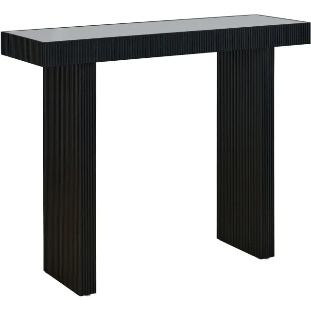 SVITA ALVARO Consoletafel Boho Haltafel Rotanlook Glazen Blad Smalle Bijzettafel Entree Woonkamer Dressoir 110x38x85 Naturel zwart