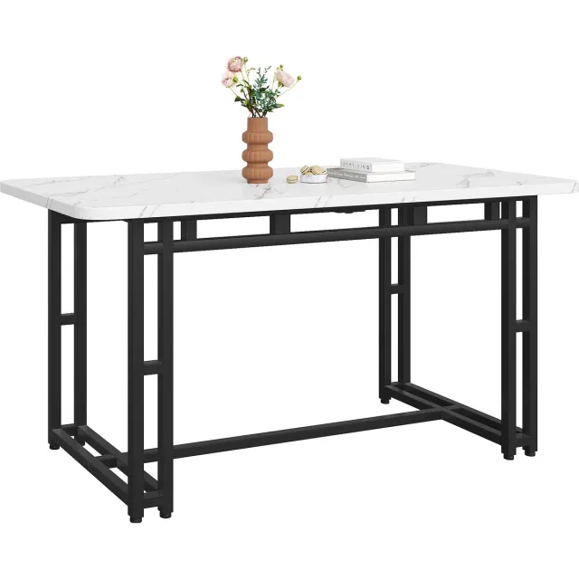 Merax 120x70 cm luxe eettafel - 1 stuk - moderne rechthoekige eettafel met zwarte tafelpoten