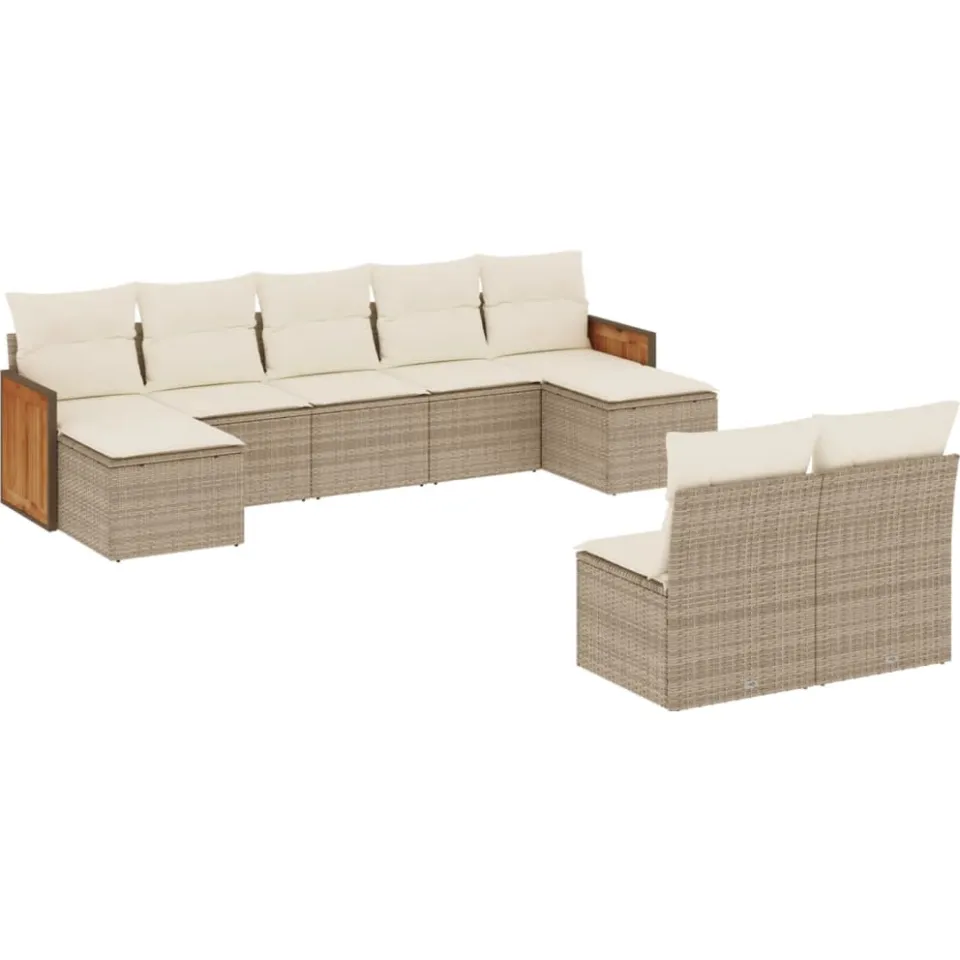 vidaXL 9-delige Loungeset met kussens poly rattan beige, foto 3