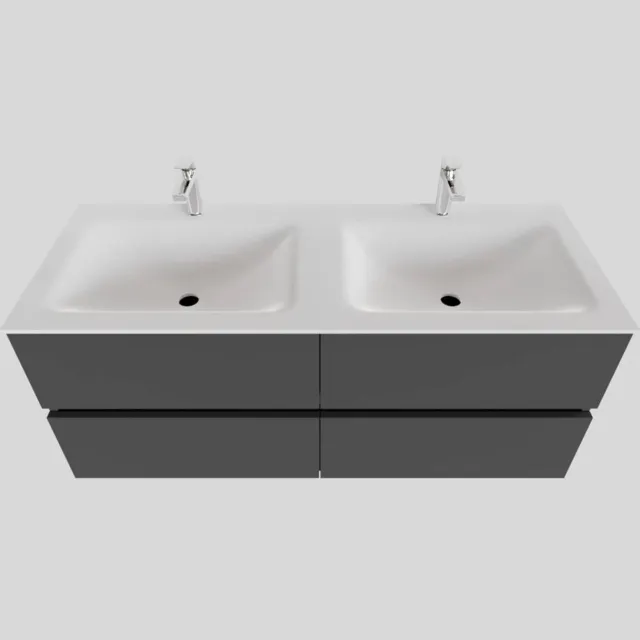 Boss & Wessing Badkamermeubel Solid Surface BWS Oslo 120x46 cm Dubbel Mat Antraciet 4 Laden (2 kraangaten)