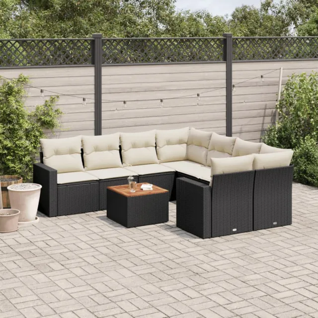 vidaXL 9-delige Loungeset met kussens poly rattan zwart, foto 2