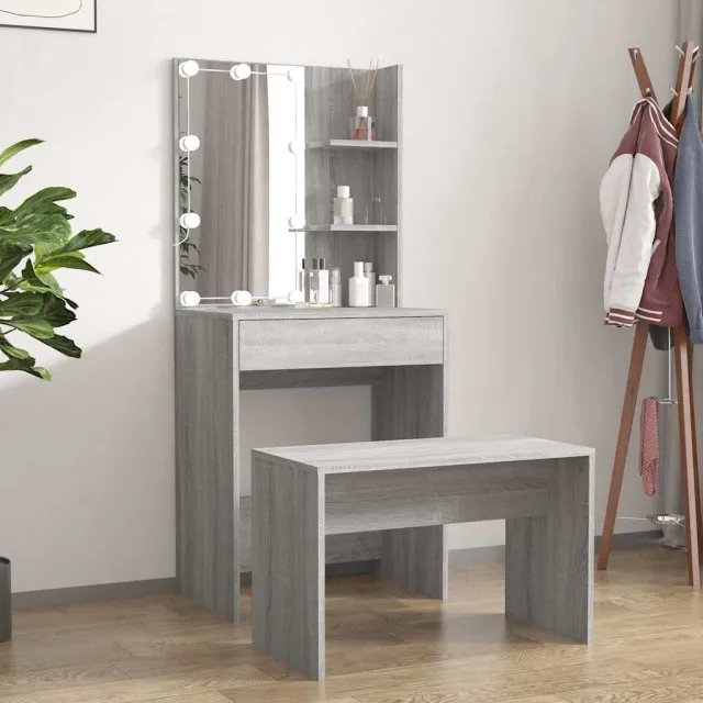 vidaXL Kaptafelset met LED's bewerkt hout grijs sonoma, foto 2