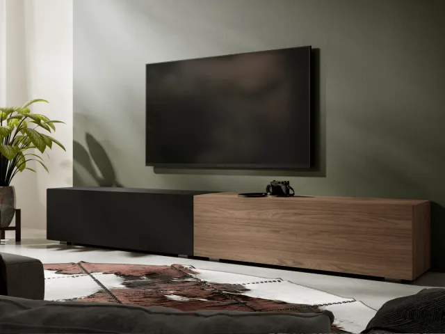 Mobistoxx Tv-meubel KINGSTON DUO 2 klapdeuren 210 cm mat zwart/walnoot